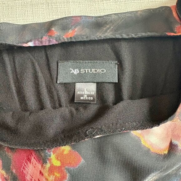 AB Studio Womens Boho Floral Print Layered Chiffon Blouse Top Size L - Picture 5 of 10
